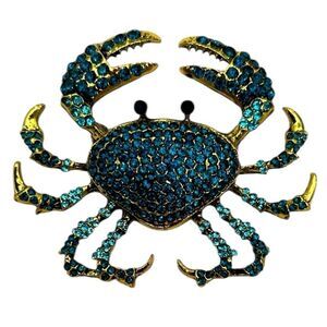 Sparkling Blue and Gold Crab Brooch